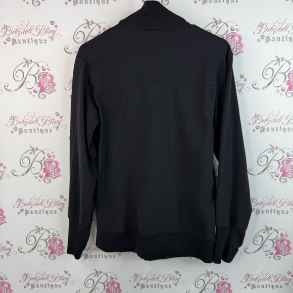 Tuff Athletics sweater collared black stretchy floral embroidered Zip-Up Jacket - Picture 2 of 11